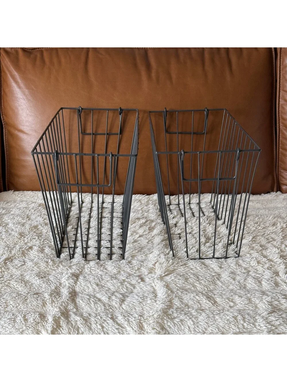 Set of 2 Black Metal Wire Storage Baskets w/ Handles